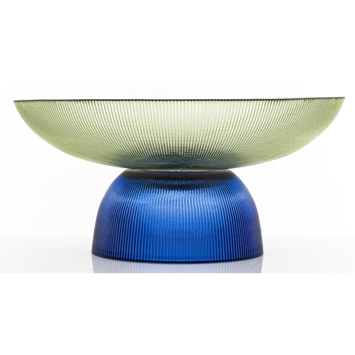 Patera szklana misa 17x35x35 cm LAGOTTO zielona na niebieskiej podstawie