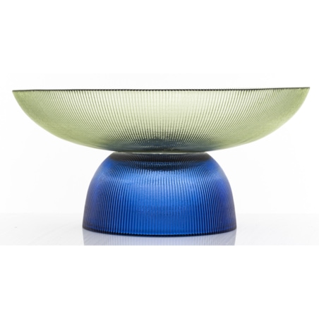 Patera szklana misa 17x35x35 cm LAGOTTO zielona na niebieskiej podstawie