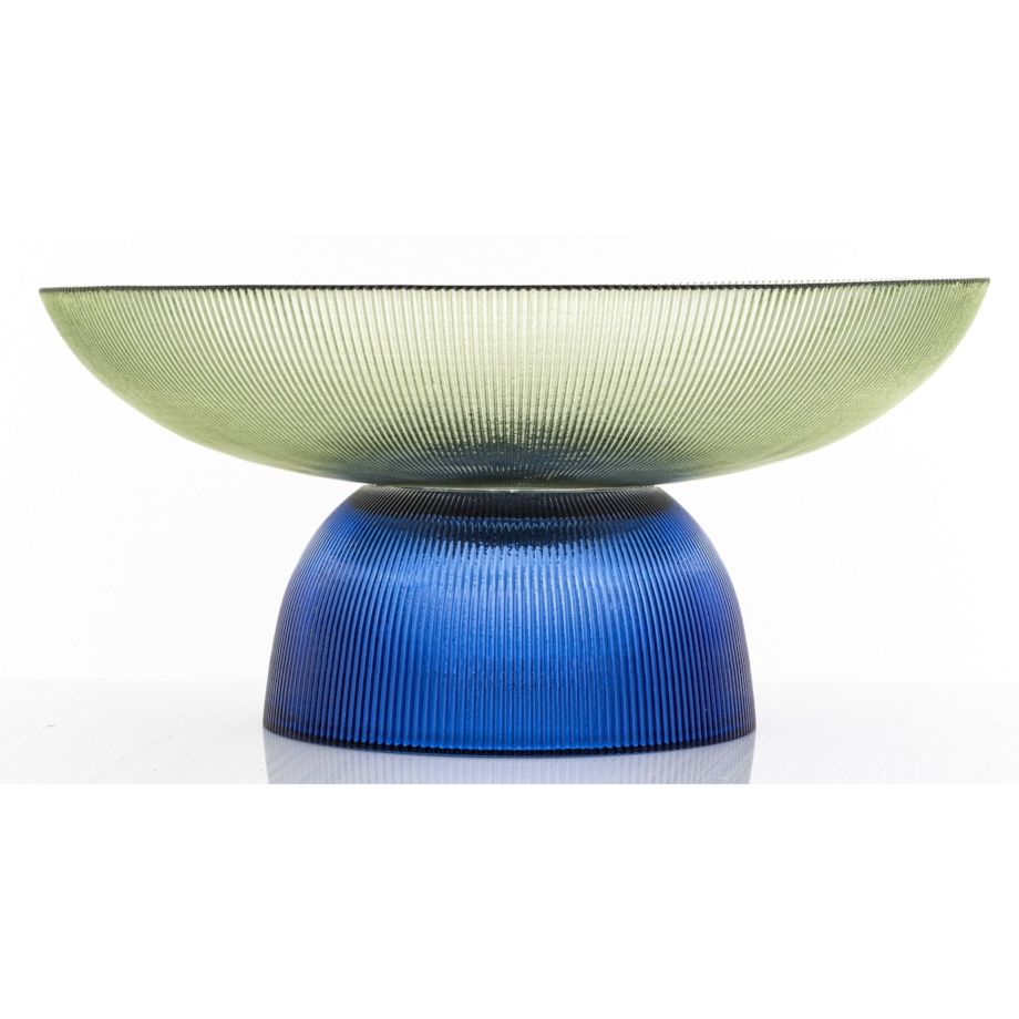 Patera szklana misa 17x35x35 cm LAGOTTO zielona na niebieskiej podstawie