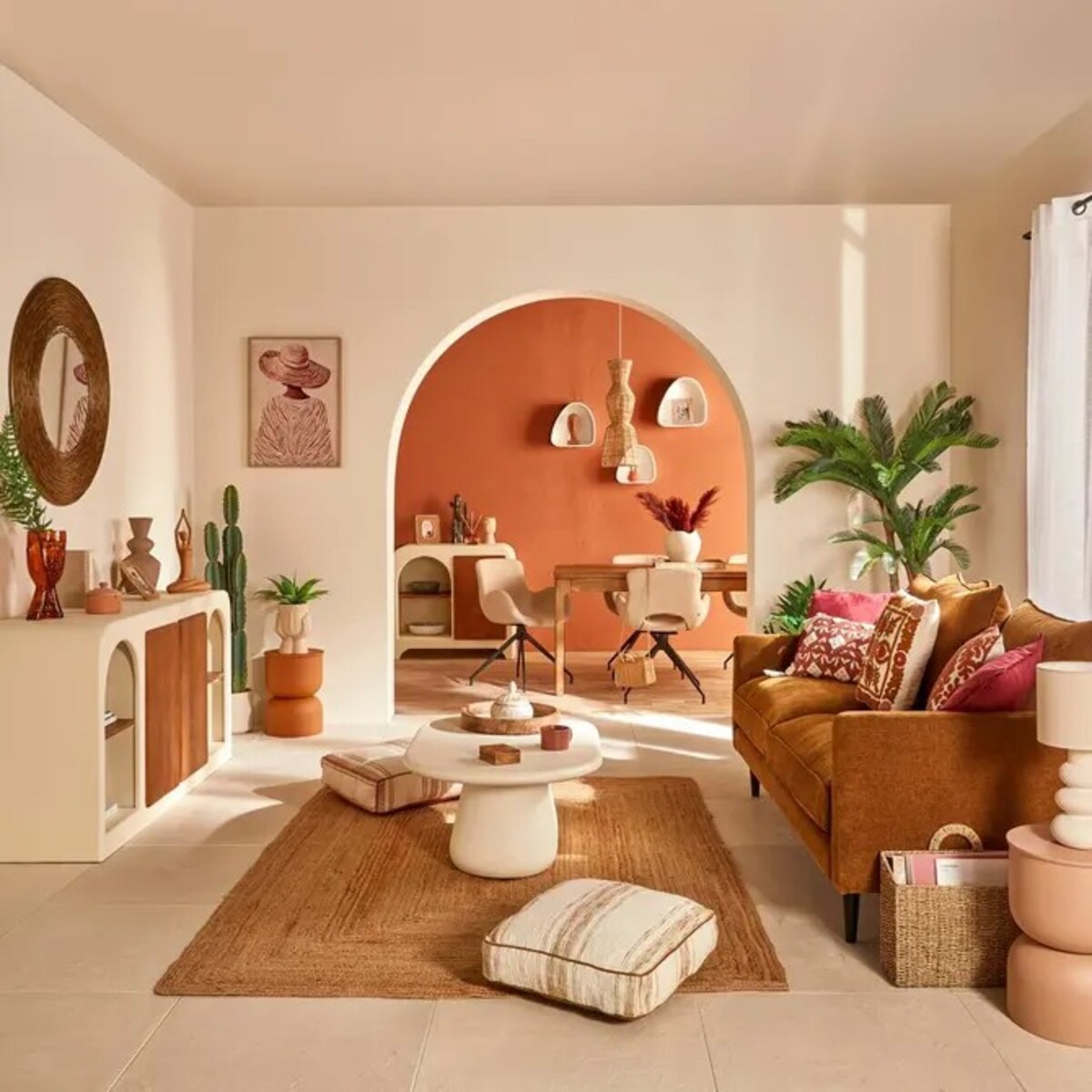 Stolik pomocniczy, boczny, Ø31 cm, metalowy, Palmoba, beżowy