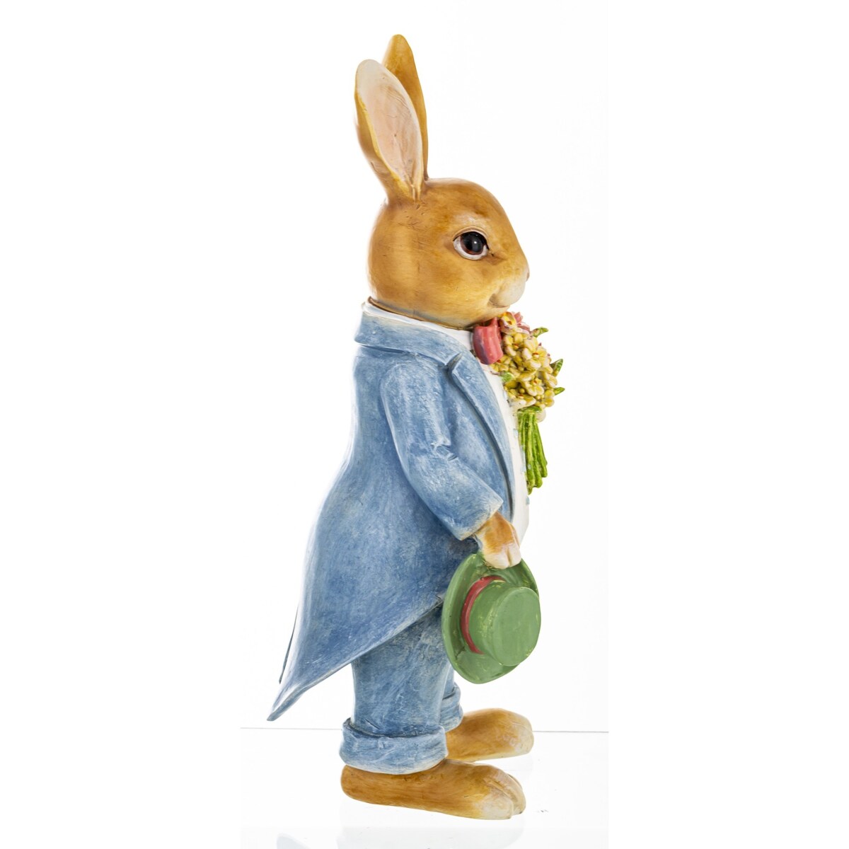 Figurka - królik w niebieskim płaszczu 25,5x10,5x10 cm CONTENIDO z bukietem kwiatów