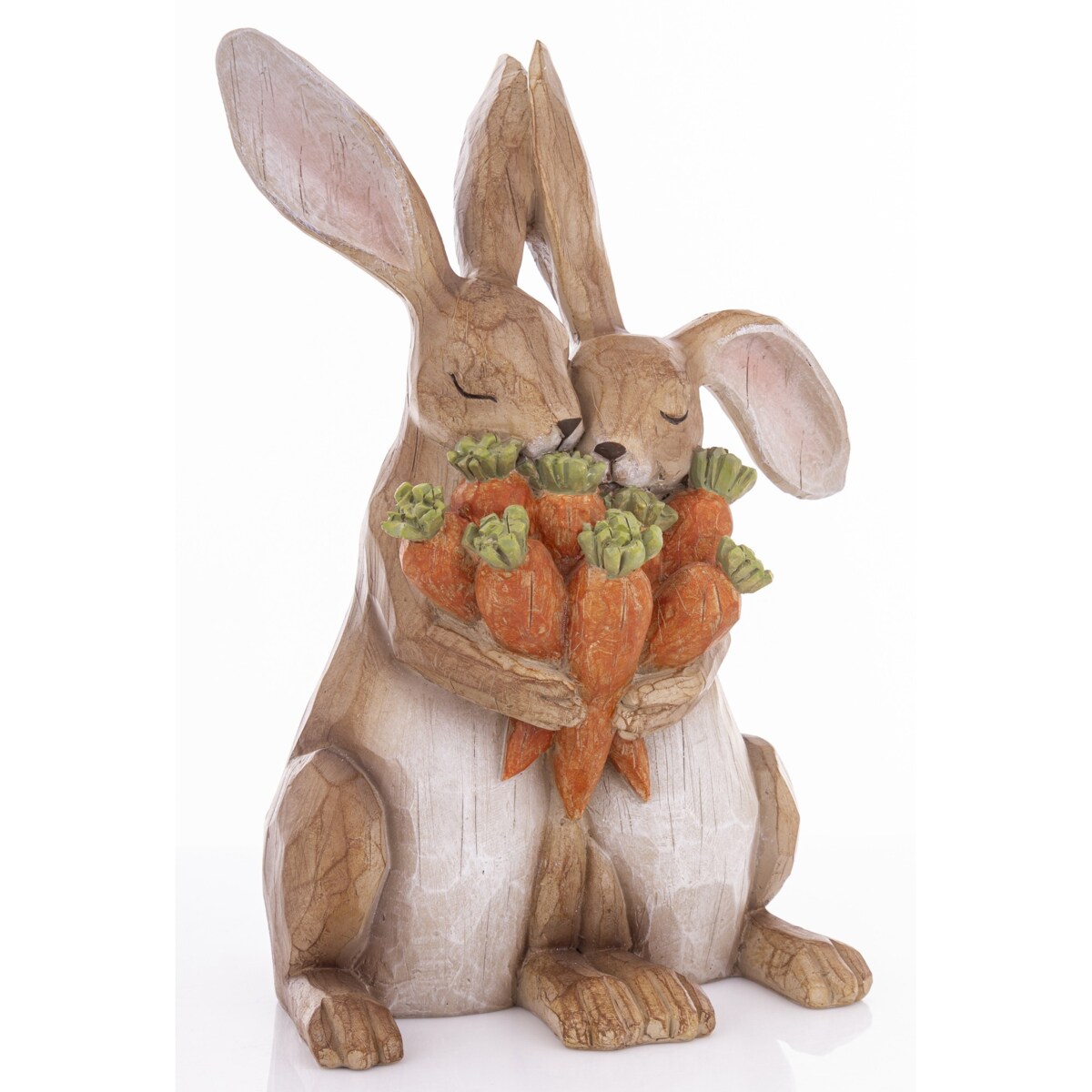 Dekoracja - para brązowych króliczków z marchewkami 32x20x15 cm