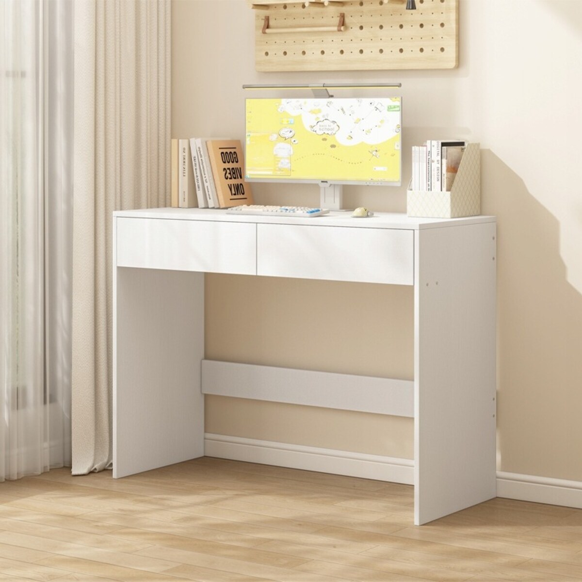 BIURKO KOMPUTEROWE BIAŁE NOWOCZESNE Z 2 SZUFLADAMI LOFT STÓŁ TOALETKA 100CM