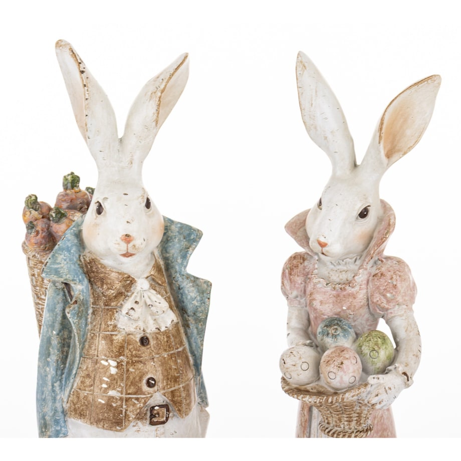 Dekoracja - para królików 37x12x11 i 36,5x10x8 cm RAFFINATO z pisankami i marchewkami