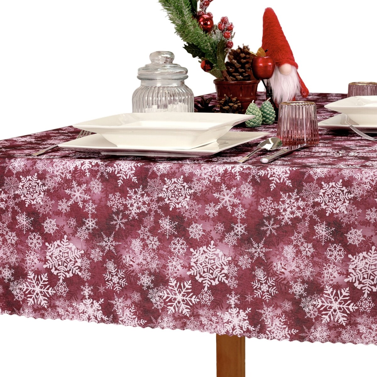 Obrus Bożonarodzeniowy Simon Bordowy w Śnieżynki - 130x220 cm - bordowy
