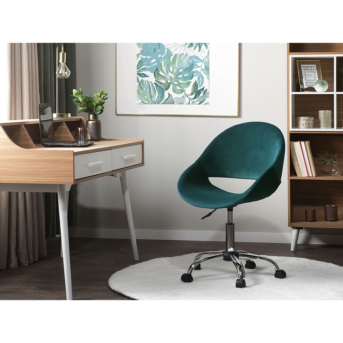 Krzesło biurowe regulowane welurowe zielone SELMA