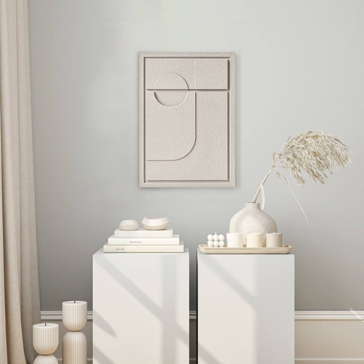 Obraz 3D 50x70cm Geometric II – Dekoracja Ścienna z Tynku Naturalnego, Natural Cream Minimalistyczny Relief