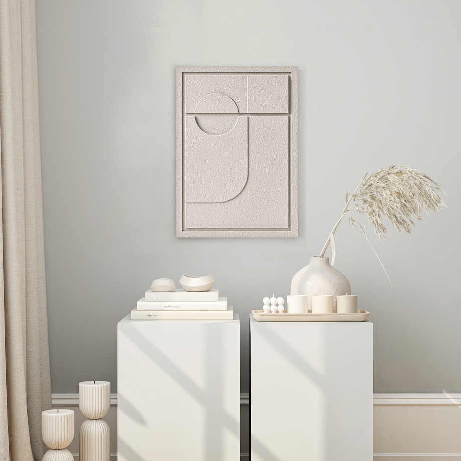 Obraz 3D 50x70cm Geometric II – Dekoracja Ścienna z Tynku Naturalnego, Natural Cream Minimalistyczny Relief