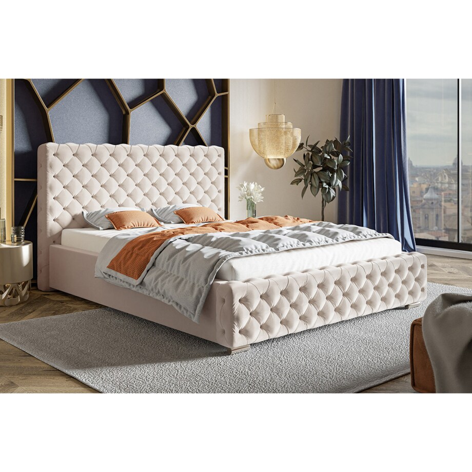 Łóżko sypialniane w stylu glamour 180x200 BEN 12 - beżowe