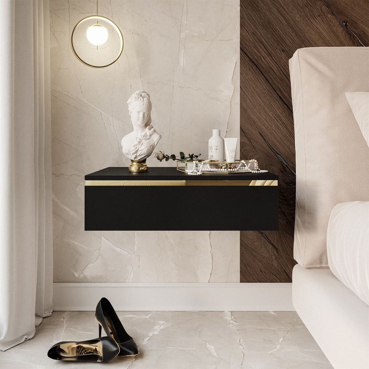 Stolik nocny AURORA wiszący czarny mat