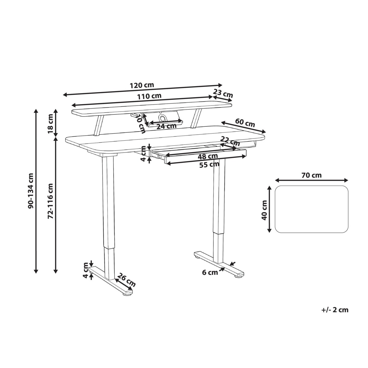 Biurko regulowane elektrycznie WILBANKS Jasny brąz/ biały 120 cm 60 cm Z portem USB