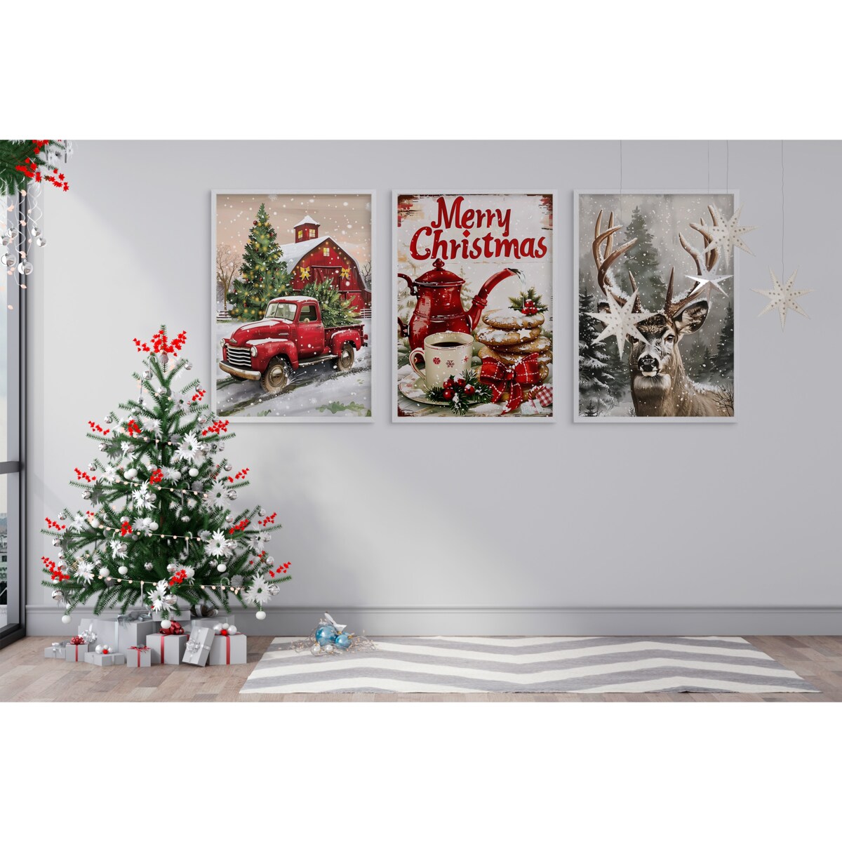 Obrazy Plakaty na ścianę do salonu Boże Narodzenie Święta Choinka Zima