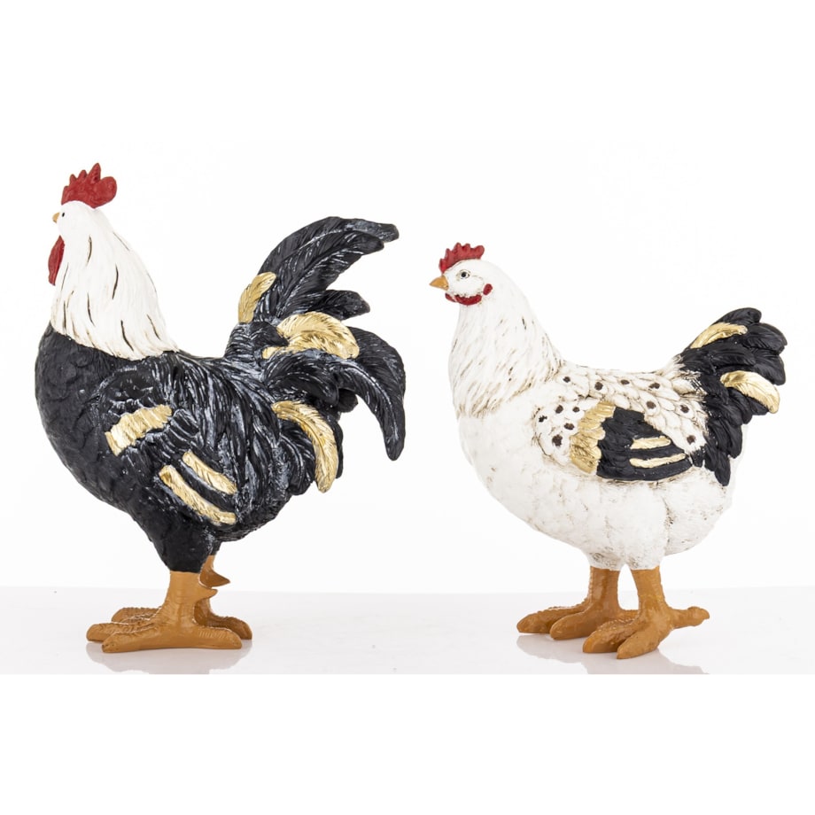 Dekoracja - kolorowa KOGUT i KURA 26x20x10,5 i 22x20x10 cm PLOMFEE big