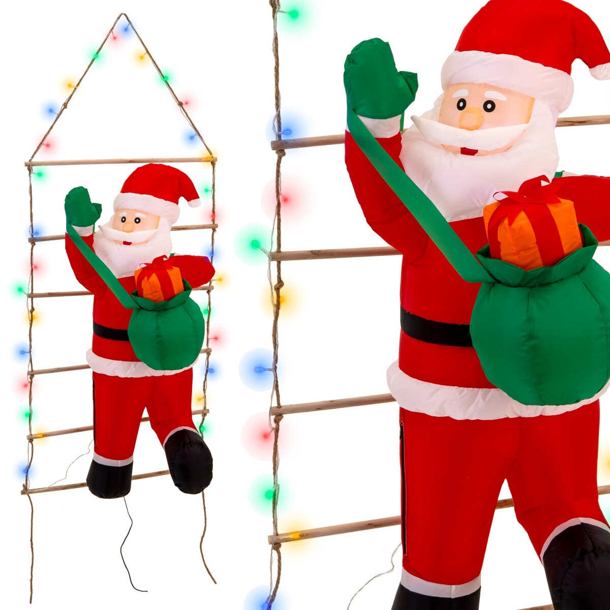 Mikołaj Nadmuchiwany Drabina Świecący Duży Pompowany Led 150 Cm