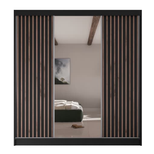 Szafa przesuwna lamele z lustrem i szufladami V200 do sypialni- czarna