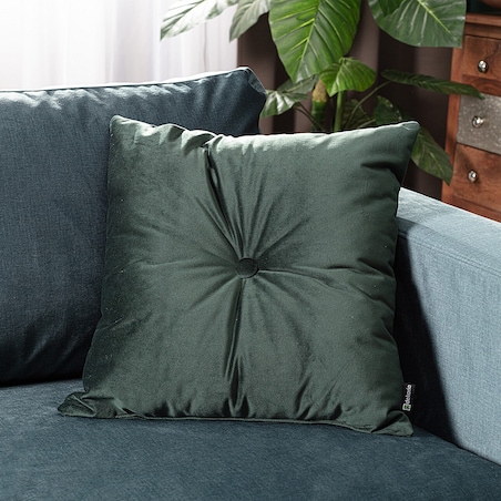 Poduszka kwadratowa Velvet z guzikiem, ciemny zielony, 37 x 37cm, Velvet