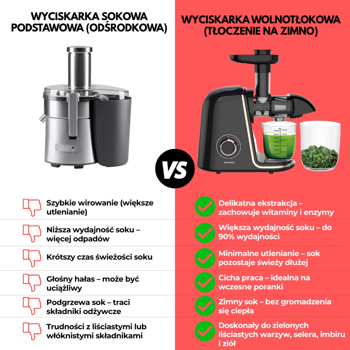 Sokowirówka wolnoobrotowa 150W do owoców i warzyw COLD PRESS KLAUSBERG KB-7867