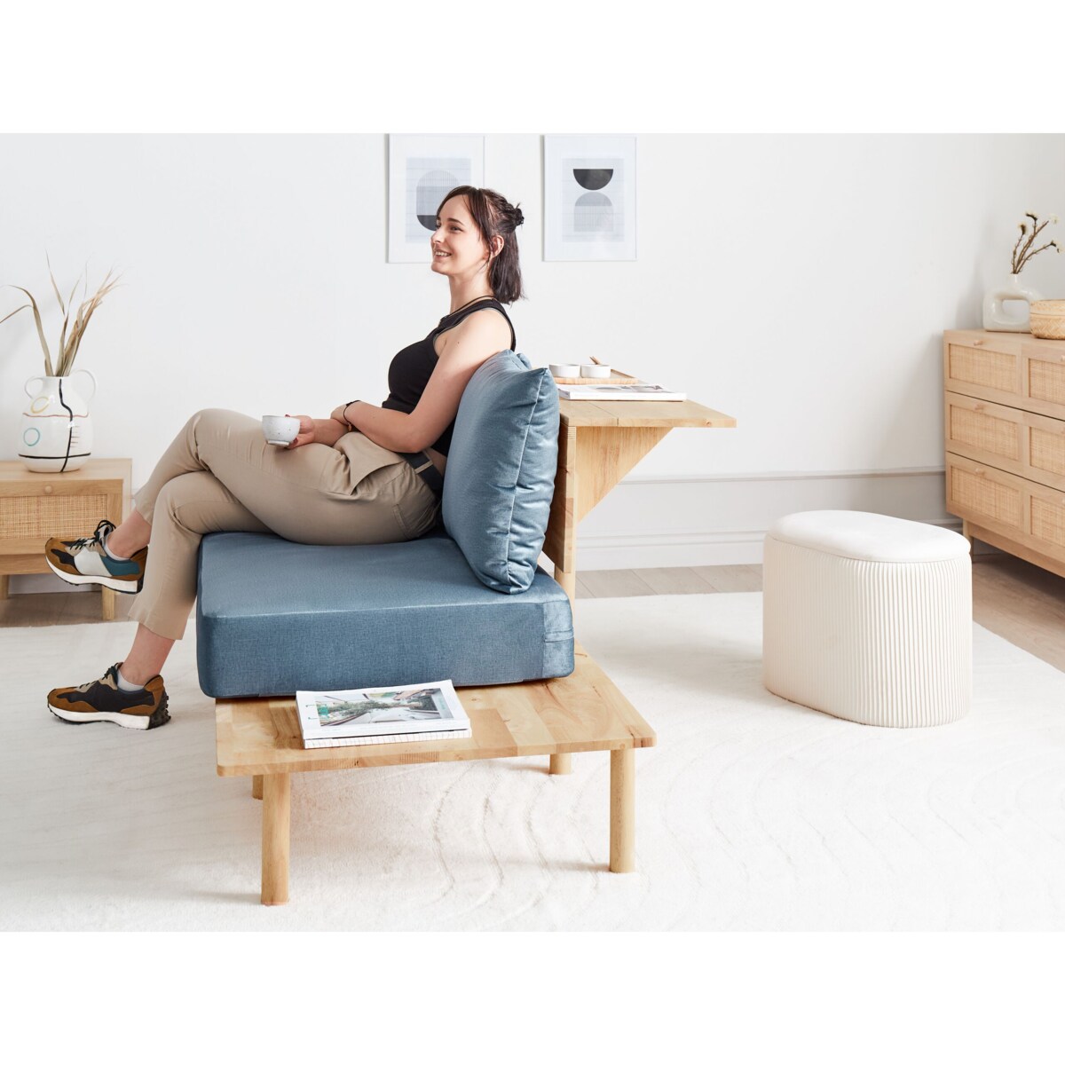 Sofa 2-osobowa ze stolikiem niebieska SALO