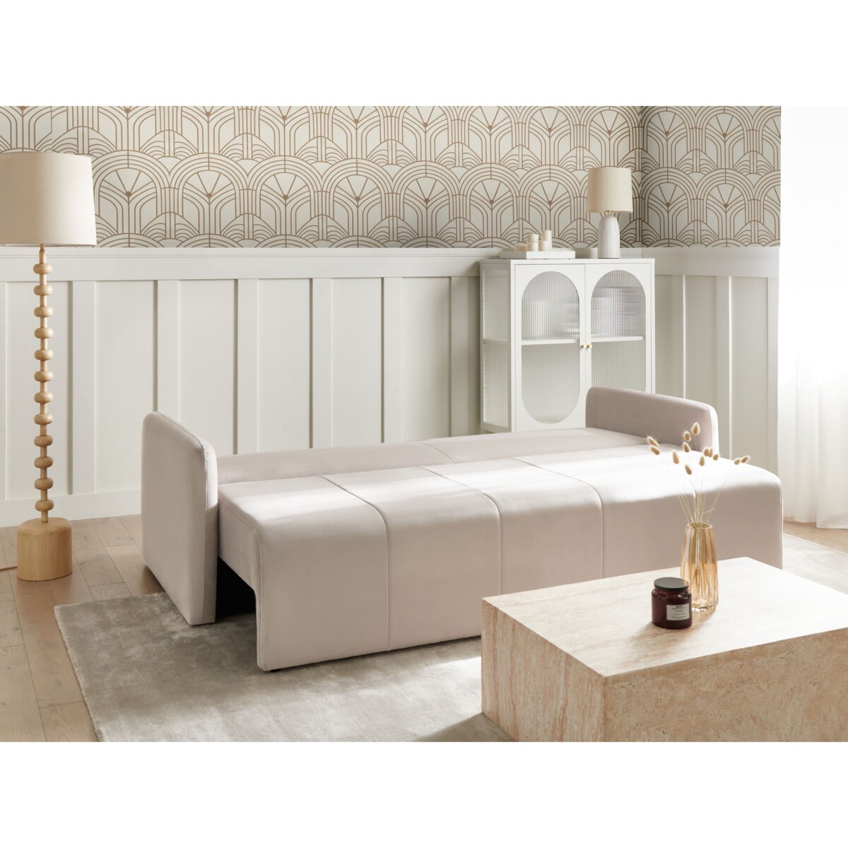 Sofa rozkładana dla 3 osób EGGE Welur Beżowoszary