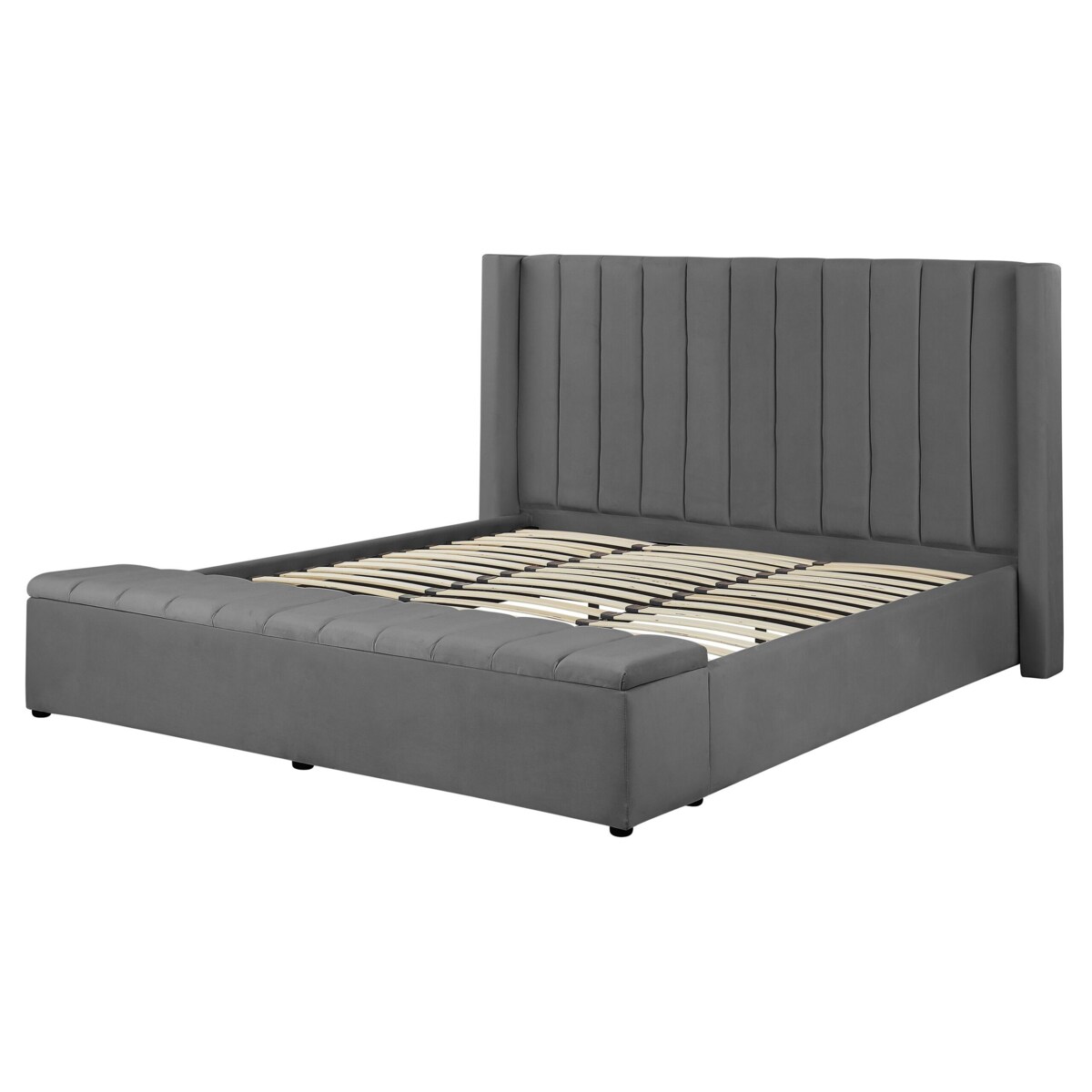 Łóżko welurowe z ławką 160 x 200 cm szare NOYERS