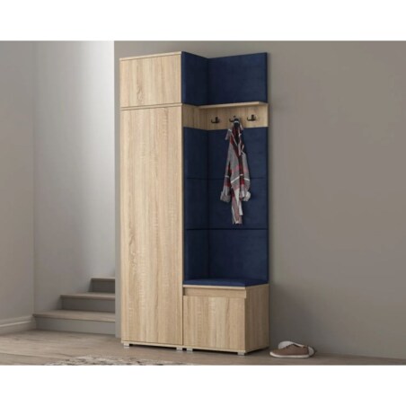 Garderoba z siedziskiem i nadstawką do przedpokoju SINGAPUR 104 dąb sonoma/granatowy