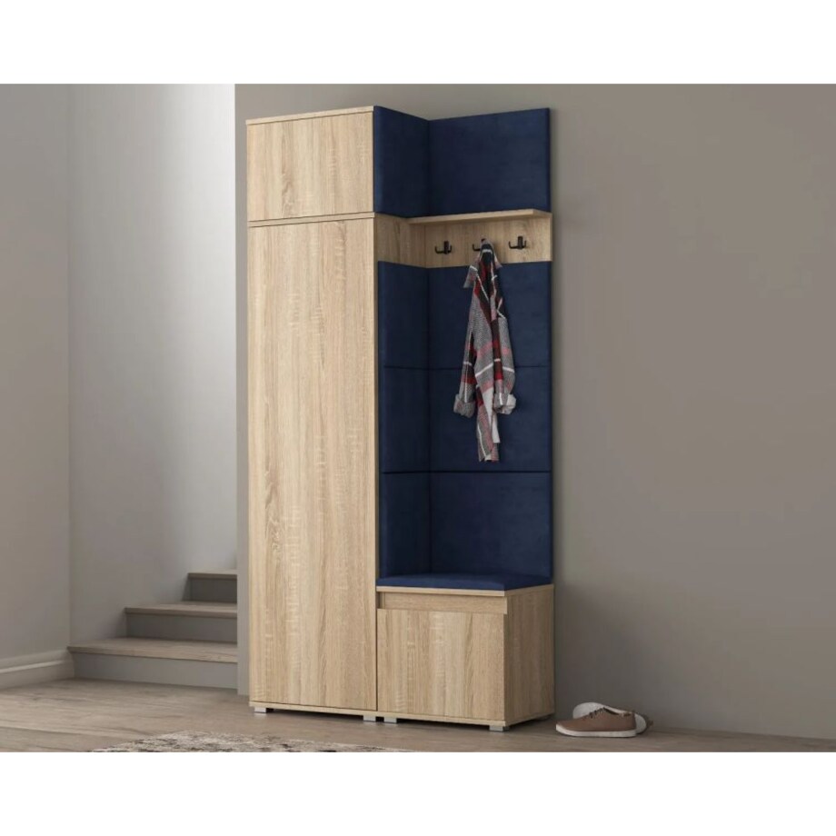 Garderoba z siedziskiem i nadstawką do przedpokoju SINGAPUR 104 dąb sonoma/granatowy