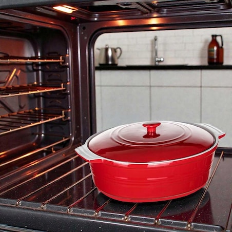 BRYTFANNA CERAMICZNA Z POKRYWĄ DO ZAPIEKANIA 3,6L naczynie owalne czerwone