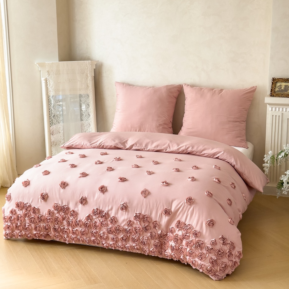pościel "french roses" z aplikacją 3D róże wyszywane 160x200 | różowy