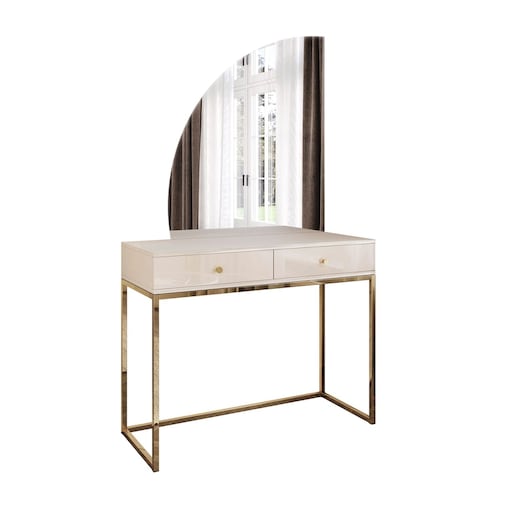 Toaletka kosmetyczna QUINNIE KASZMIR z lustrem LED złoty chrom, lewa, uchwyt złoty chrom