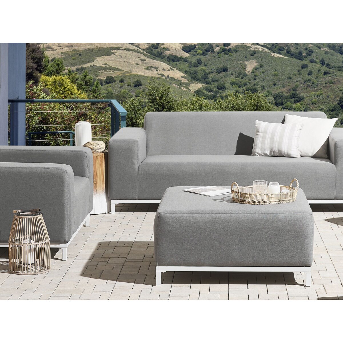 Otomana ogrodowa szara z białym ROVIGO