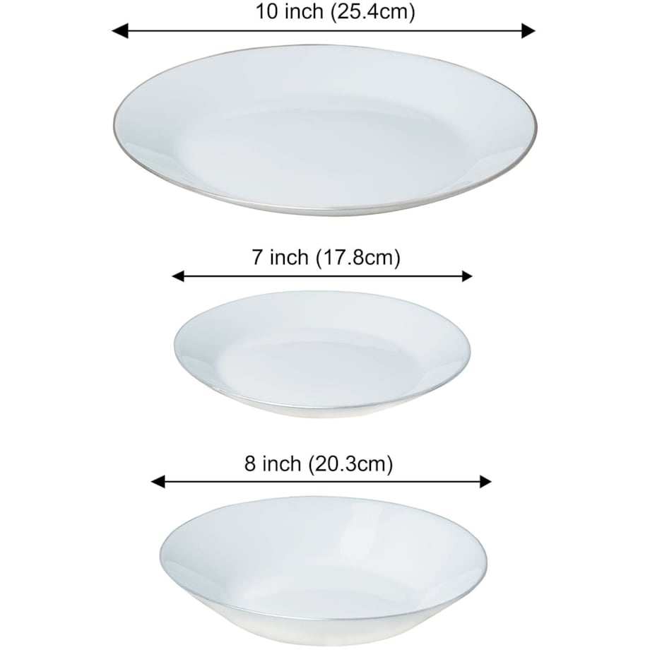 Zastawa stołowa Serwis Komplet talerzy 18 elementów na 6 osób srebrny rant KINGHOFF