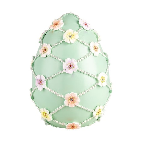 Dekoracja - jajko miętowe z kwiatuszkami Flower Bomb Ø 16x21 cm