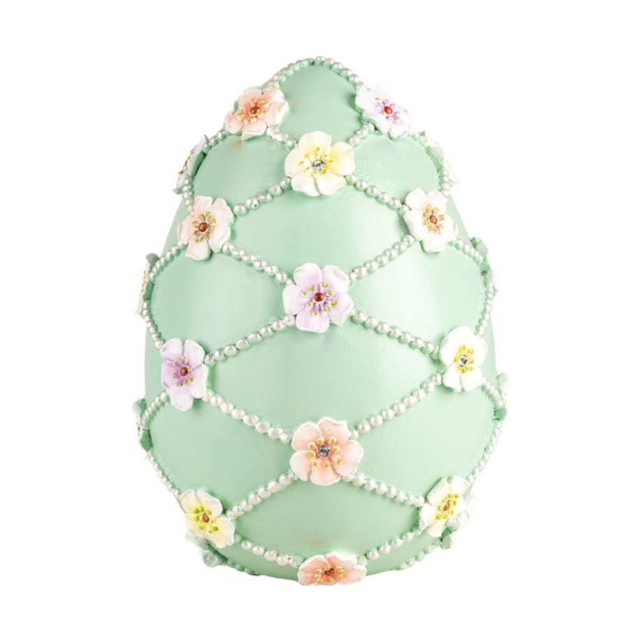 Dekoracja - jajko miętowe z kwiatuszkami Flower Bomb Ø 16x21 cm