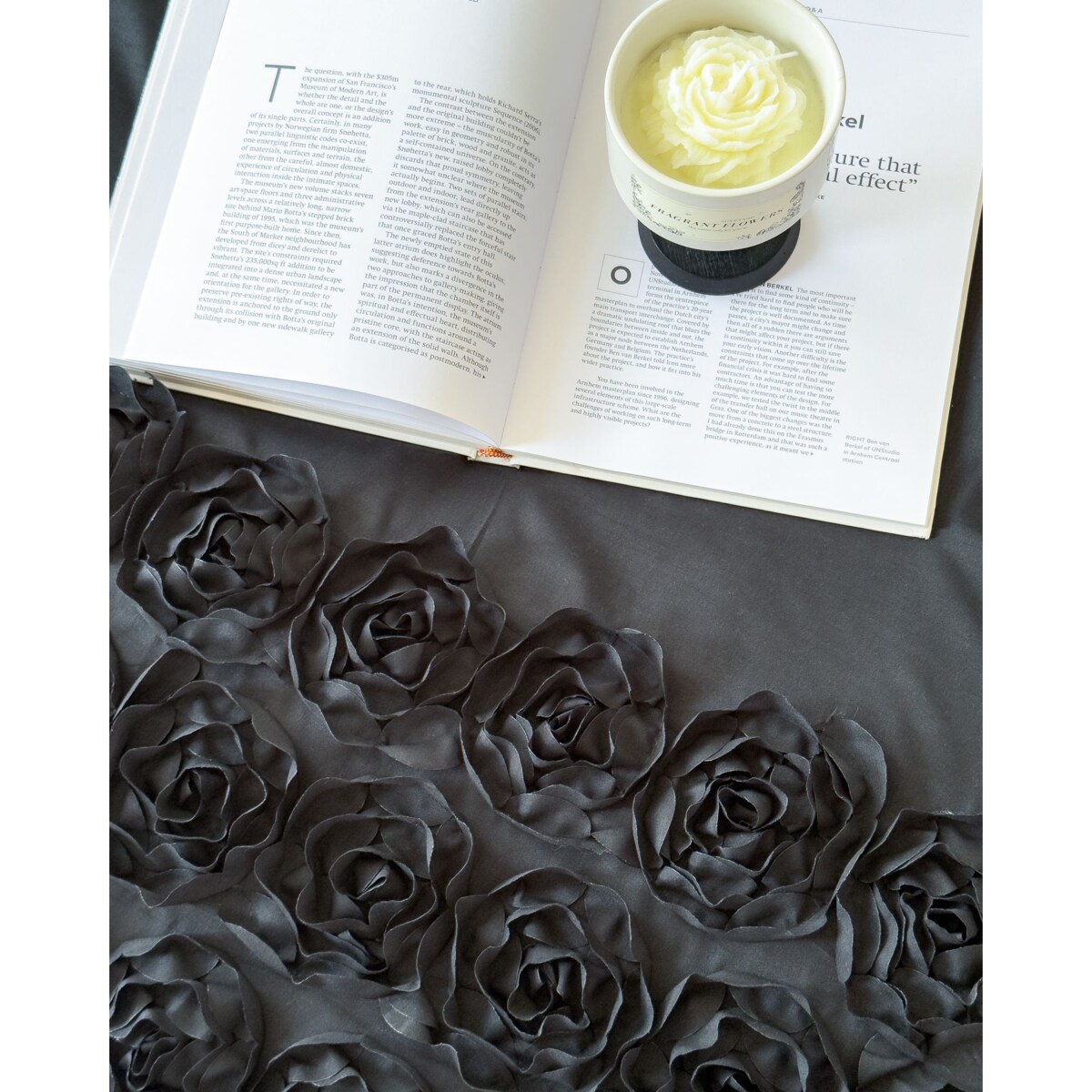 komplet pościeli "bella rosa" z aplikacją 3d róże mikrofibra 200x220 | czarny