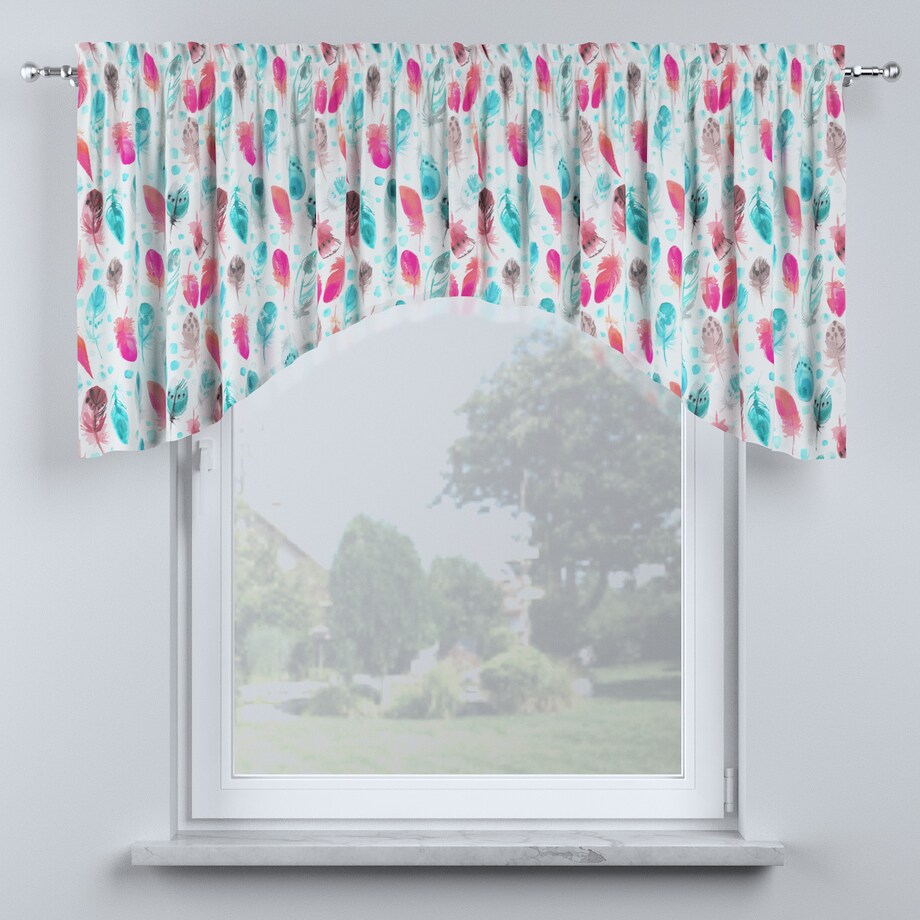 Lambrekin łuk 200x75 różowe i turkusowe piórka