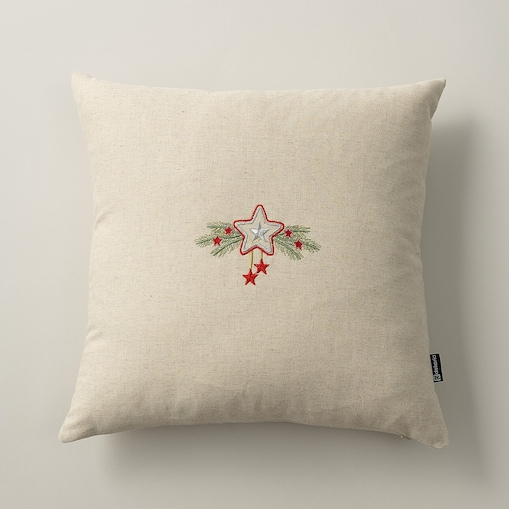 Poszewka na poduszkę Star & Holly 43x43 cm boże narodzenie, święta, świąteczne, zielony-kremowy-czerwony, 43 x 43cm