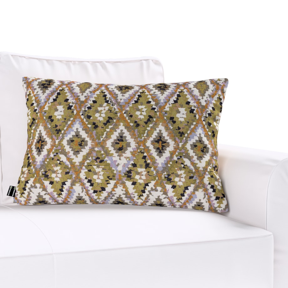 Poszewka Kinga na poduszkę prostokątną 60x40 kremowe wzory azteckie na oliwkowym tle