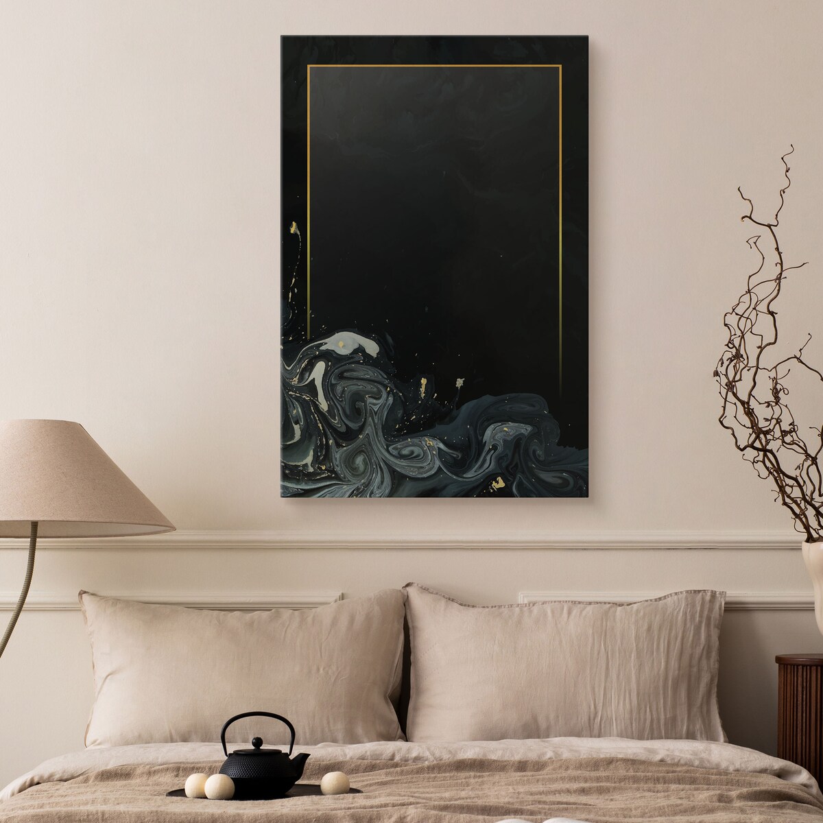 Obraz Abstrakcyjne Czarne Fale Złoto Marmur 30x40cm
