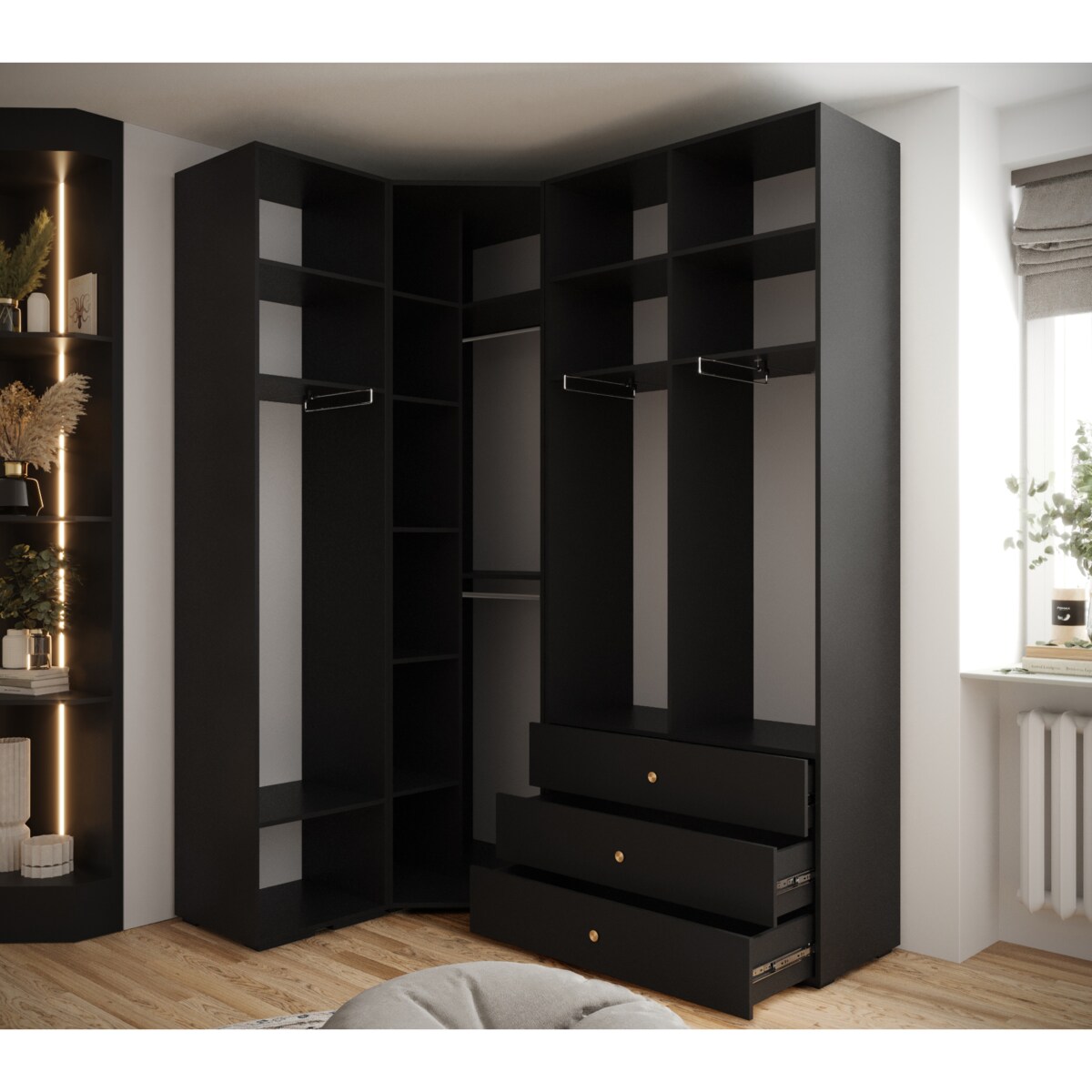 Garderoba wysoka do przedpokoju INOVA 4 Z6 czarny+złoty