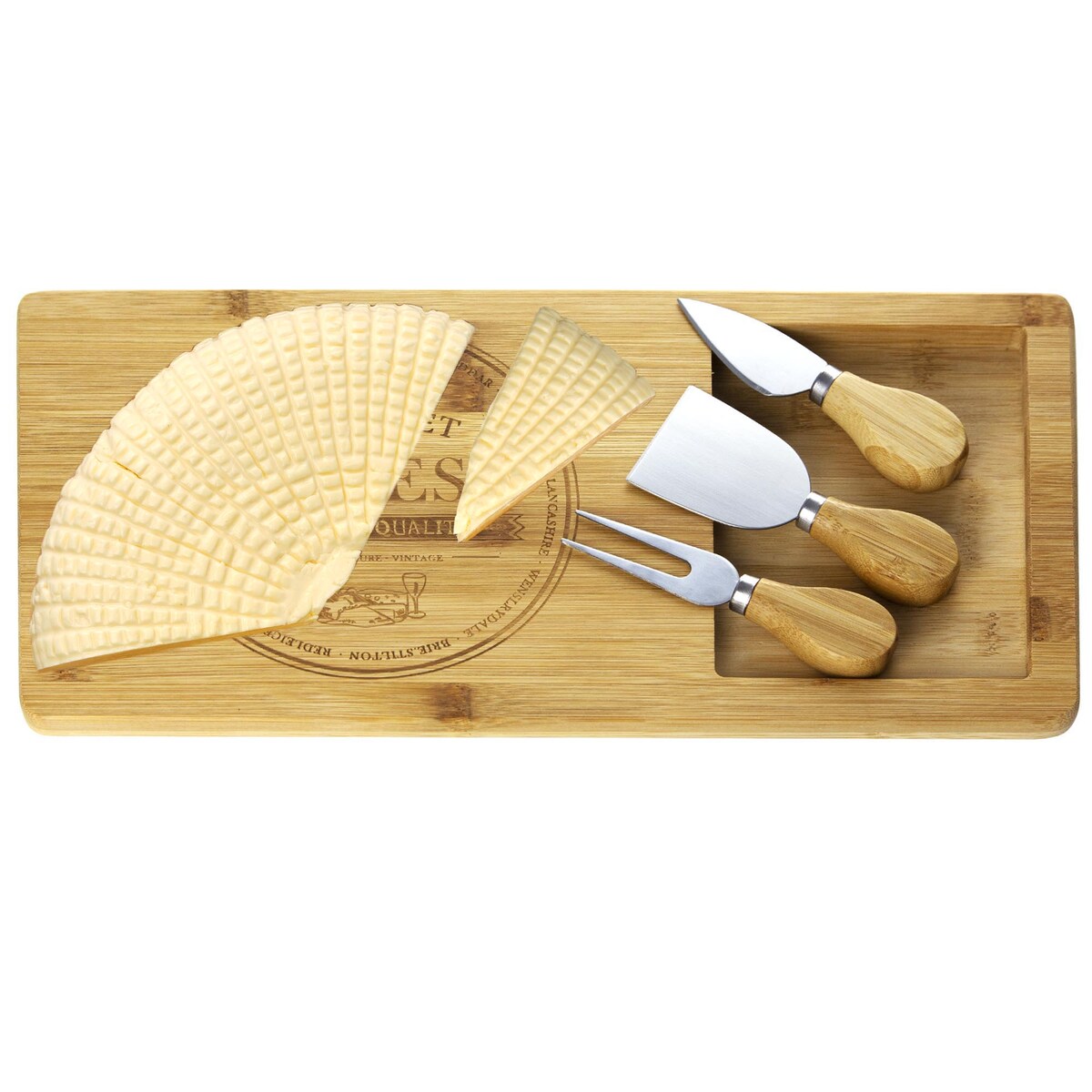 Bambusowa deska do serów i przekąsek + 3 noże