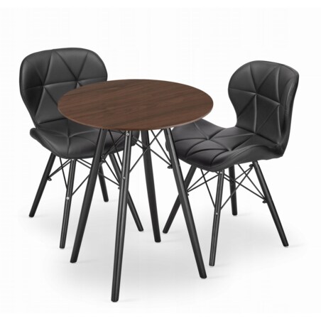 Zestaw Stół+ 2 Krzesła Czarne Do Jadalni Kuchni Salonu Biura Okrągły Czarny