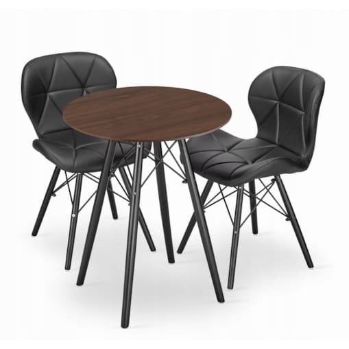 Zestaw Stół+ 2 Krzesła Czarne Do Jadalni Kuchni Salonu Biura Okrągły Czarny