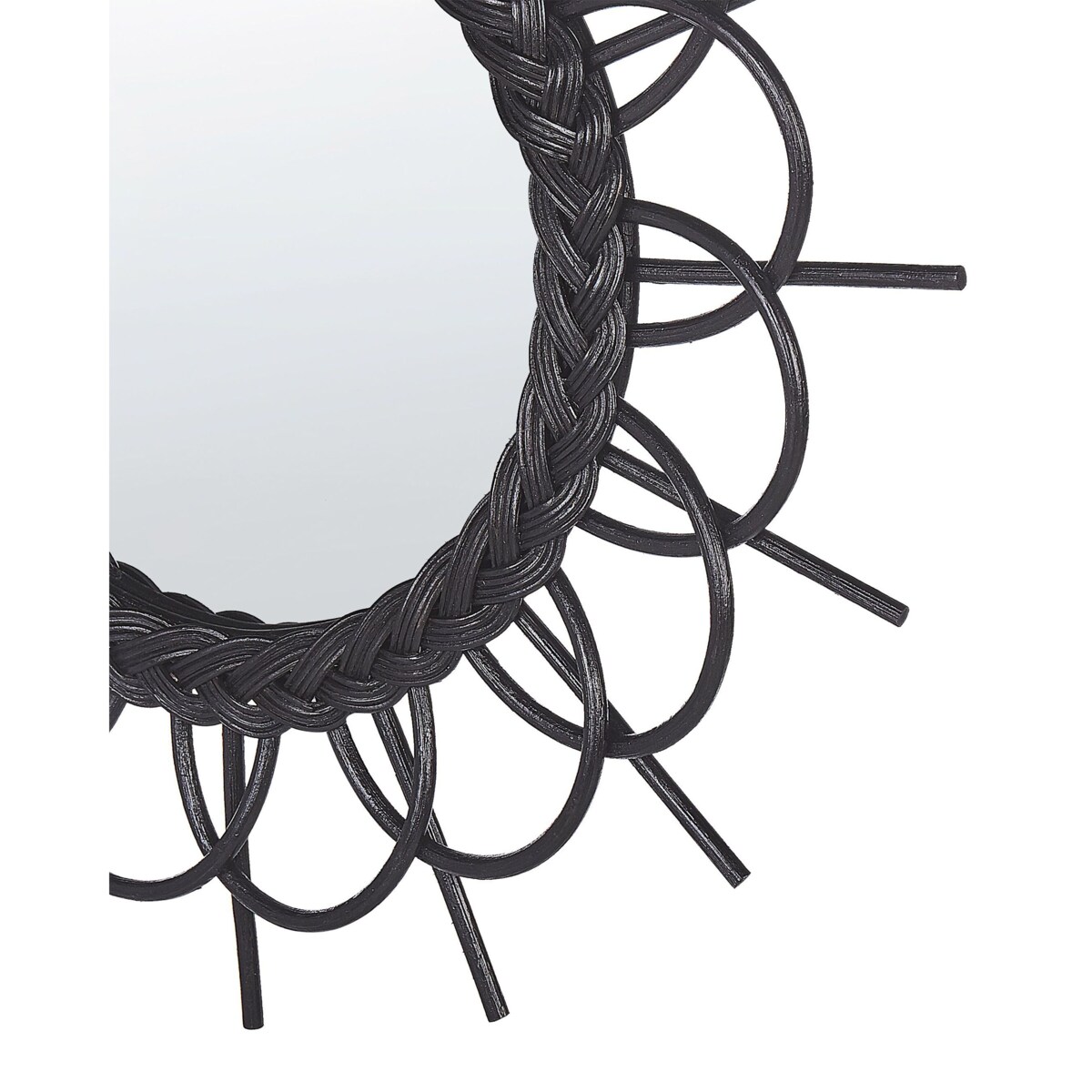 Rattanowe okrągłe lustro ścienne słońce ⌀ 60 cm czarne TELAKIA