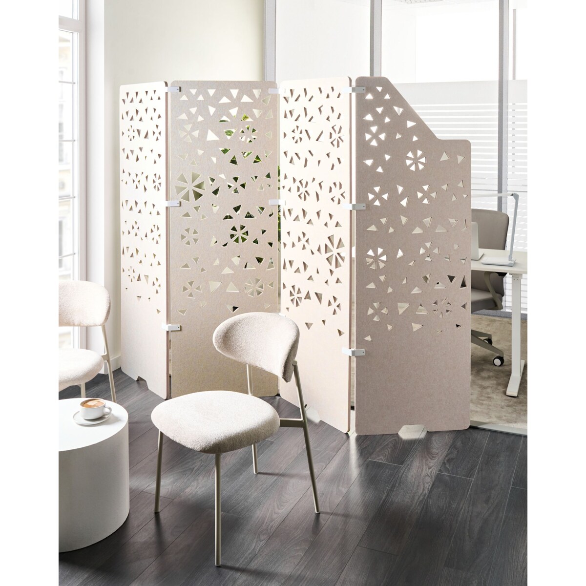 4-panelowy parawan pokojowy STARRY Jasnobeżowy 240 cm 180 cm