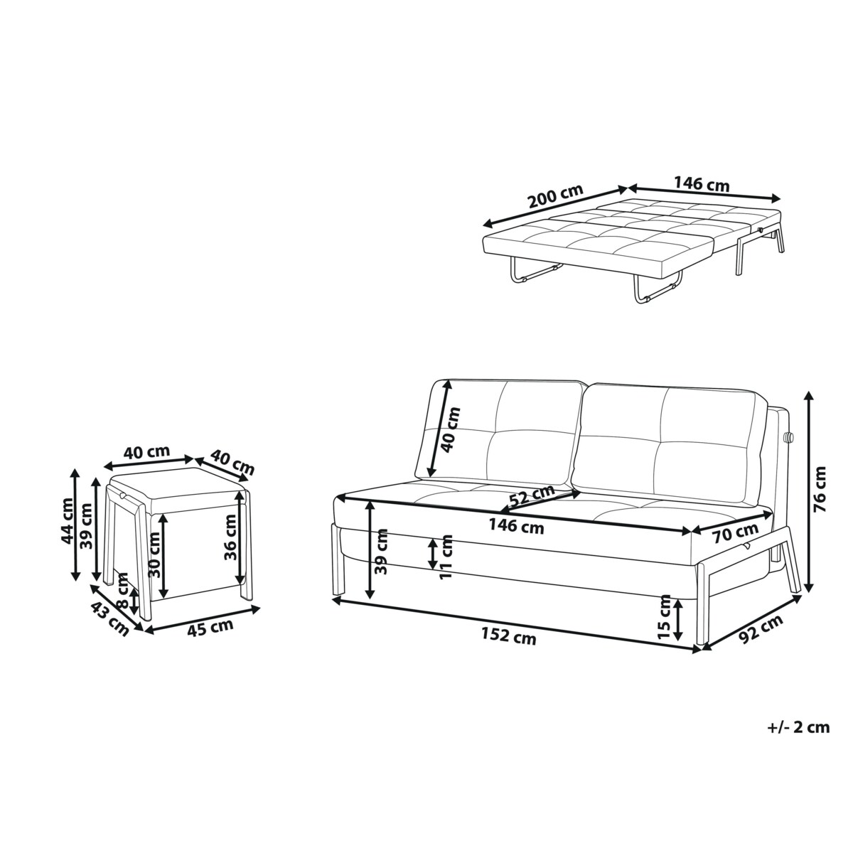 Komplet wypoczynkowy dla 3 osób EDLAND Jasnoszary z pufą