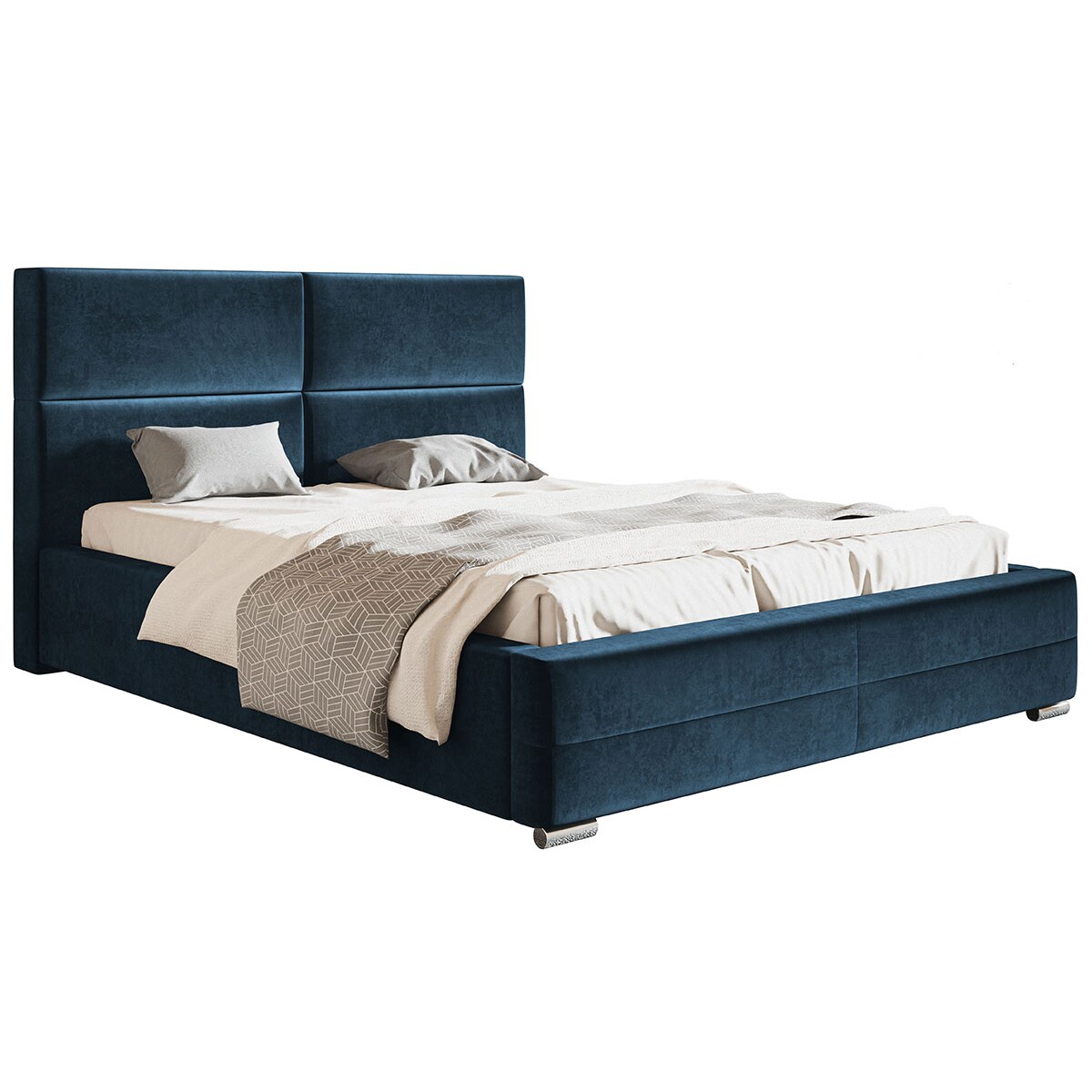 Łóżko tapicerowane 120x200 BEN 3 z pojemnikiem - granatowe