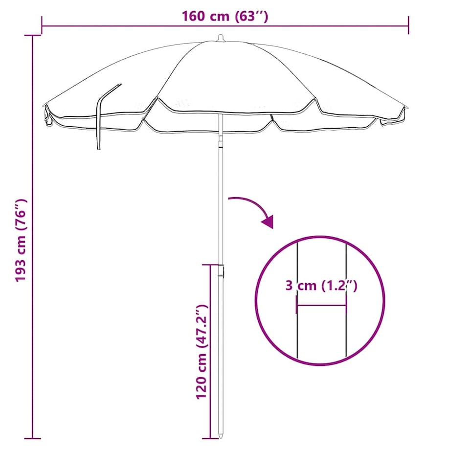 vidaXL Parasol ogrodowy na stalowym słupku, piaskowy, 180 cm