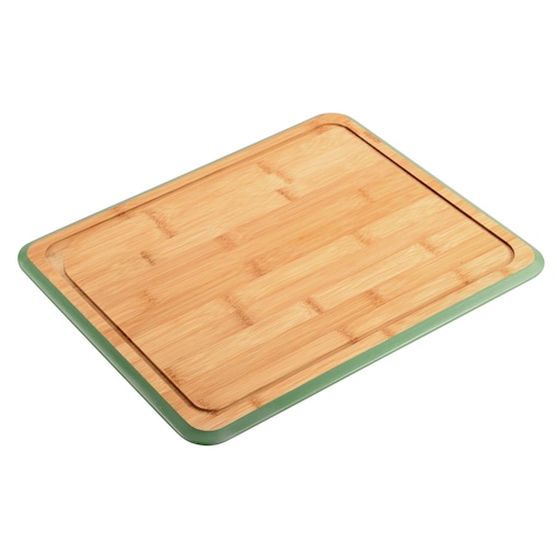 Bambusowa deska do krojenia z zieloną obwódką i rowkiem
