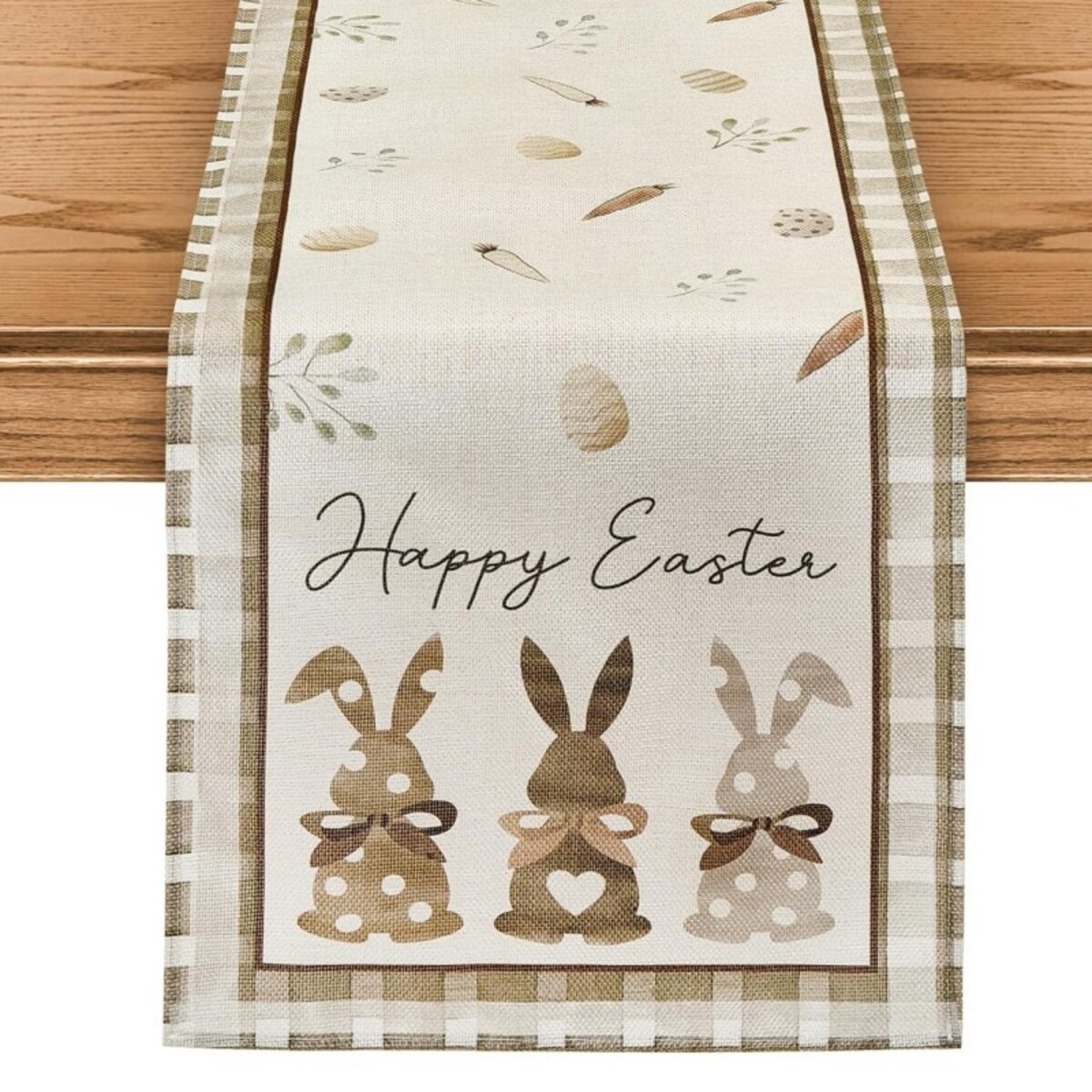 Lniany bieżnik na stół wielkanocny, króliczki HAPPY EASTER 180 x 33cm BZK01