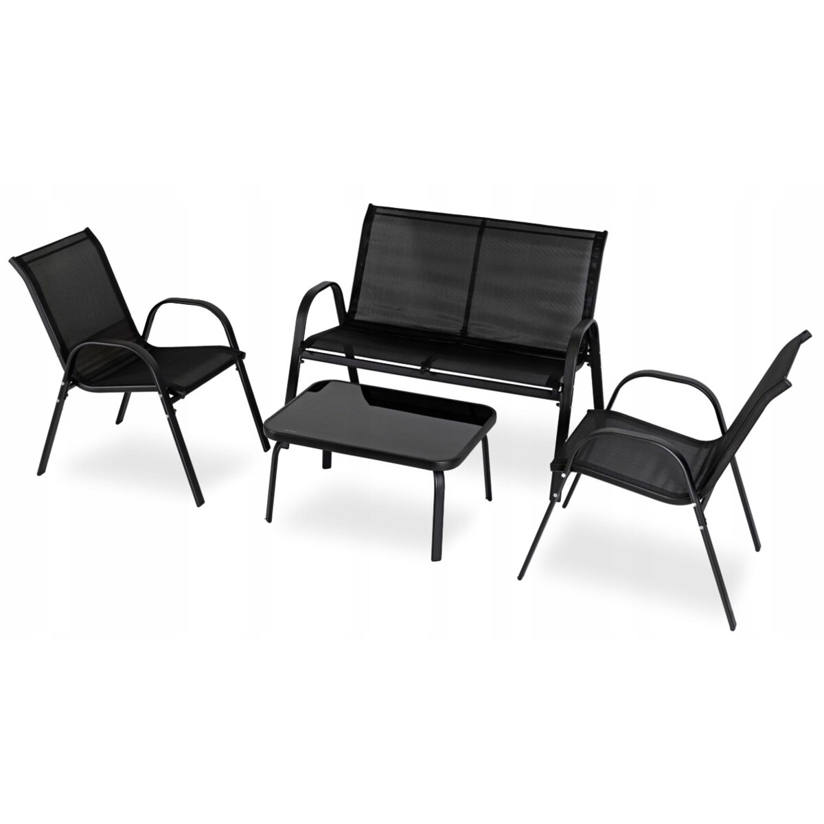 Zestaw Mebli Ogrodowych Ławka + Krzesło + Stolik Na Taras Czarne MINNESOTA